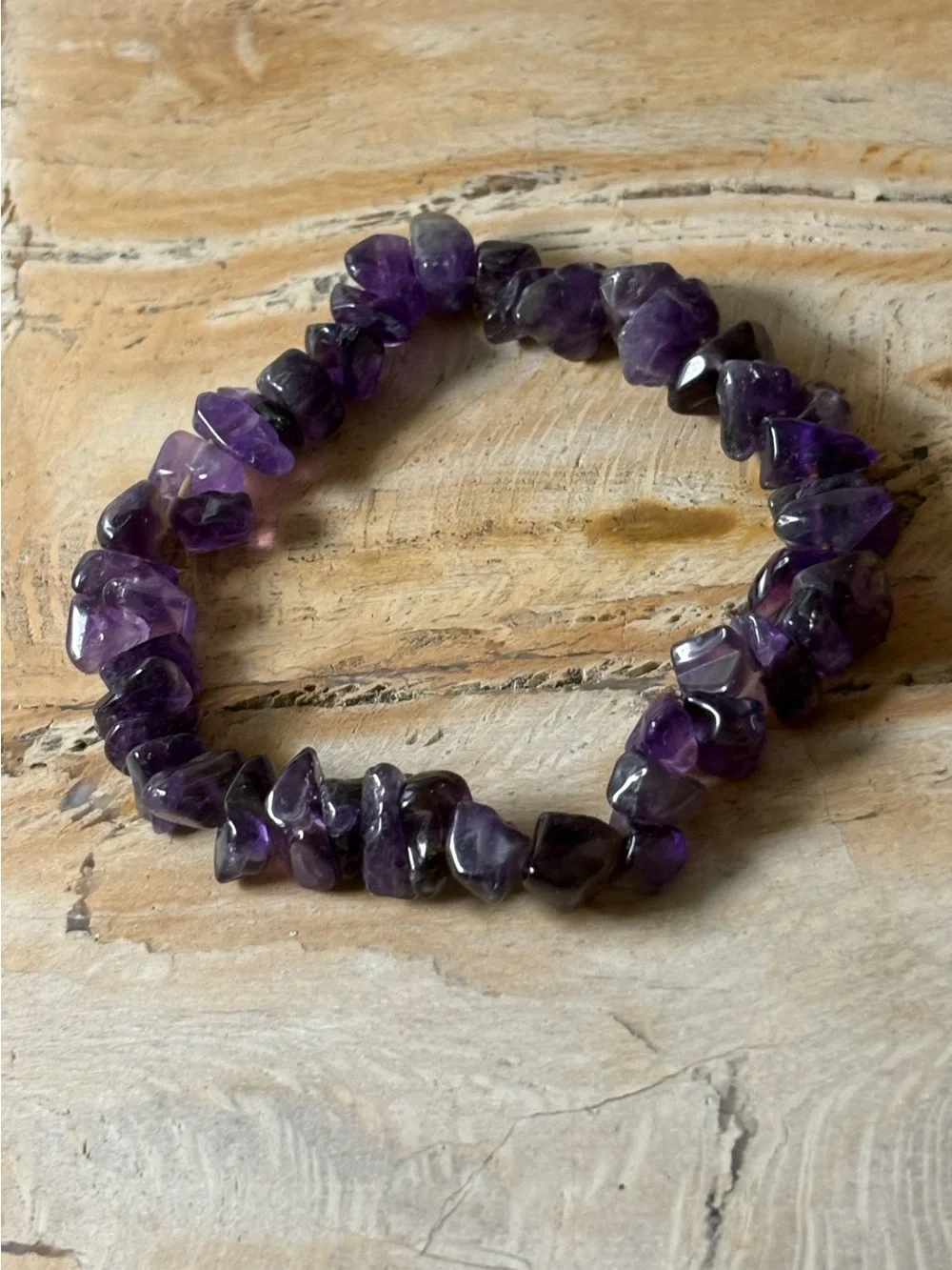 Hand Crafted Purple Amethyst Chip Beaded Stretch Bracelet